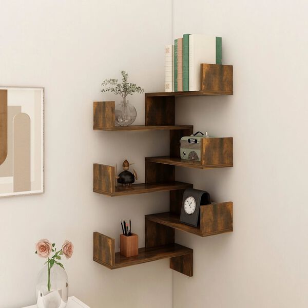 vidaXL Wand-Eckregale 2 Stk. R&auml;uchereiche 40x40x50 cm Holzwerkstoff