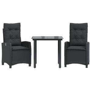 vidaXL 3-tlg. Garten-Essgruppe mit Kissen Schwarz Poly Rattan
