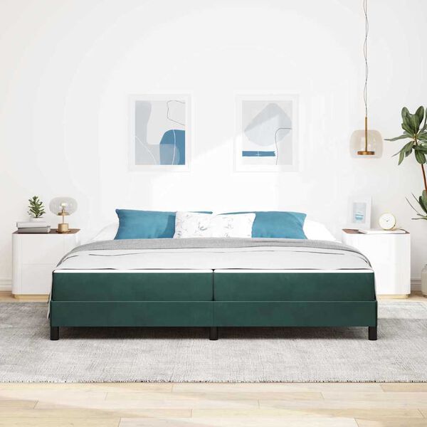vidaXL Boxspringbett mit Matratze Dunkelgr&uuml;n 200 x 200 cm Stoff