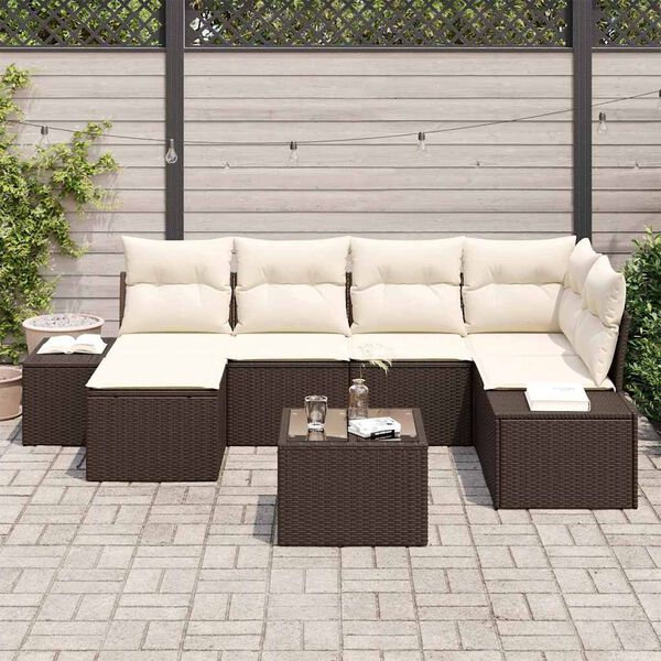vidaXL Gartensofa-set mit Kissen 7 pcs Braun und Creme Poly-Rattan