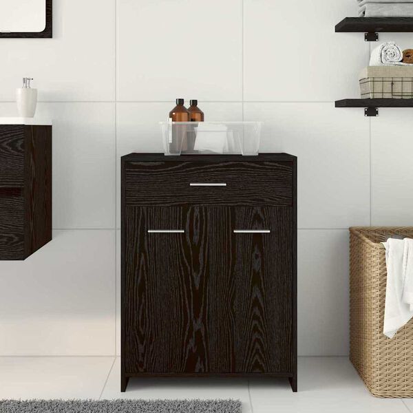 vidaXL Badezimmerschrank mit T&uuml;r Schwarz Eichen-Optik 60 x 33 x 80 cm