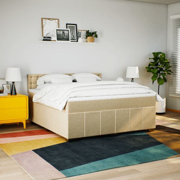 vidaXL Boxspringbett mit Matratze Creme 180x200 cm Stoff