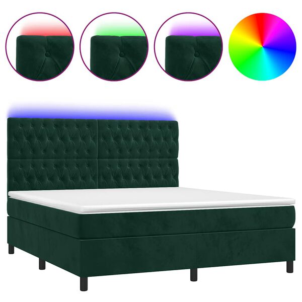vidaXL Boxspringbett mit Matratze & LED Dunkelgr&uuml;n 160x200 cm Samt