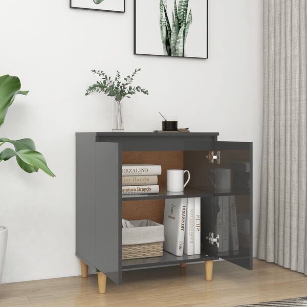 vidaXL Sideboard mit Massivholz-Beinen Hochglanz-Grau 60x35x70 cm