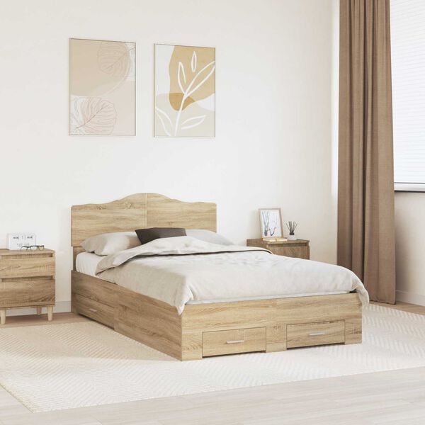 vidaXL Bettrahmen mit Kopfteil Sonoma-Eiche 135 x 190 cm Holzwerkstoff