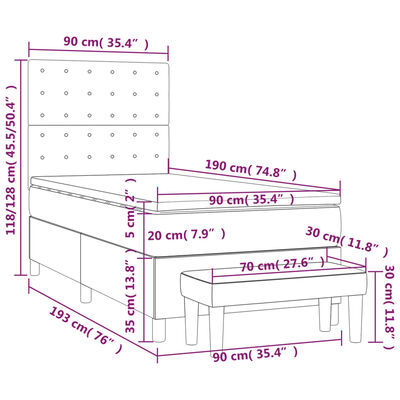 vidaXL Boxspringbett mit Matratze Schwarz 90x190 cm Samt