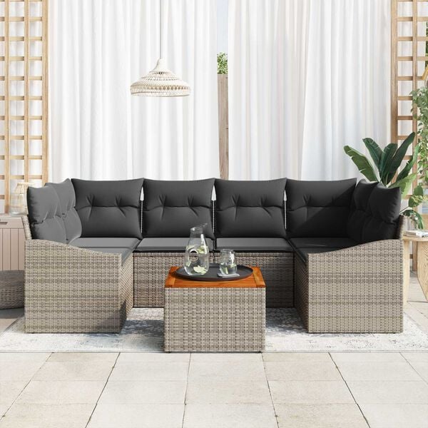 vidaXL Gartensofa-set mit Speicher 7 pcs Grau Poly-Rattan