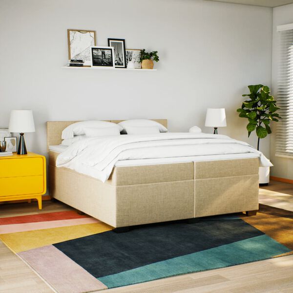 vidaXL Boxspringbett mit Matratze Creme 200x200 cm Stoff