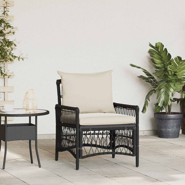 vidaXL Gartenstuhl mit Kissen Schwarz 73 x 61 x 77 cm Poly-Rattan
