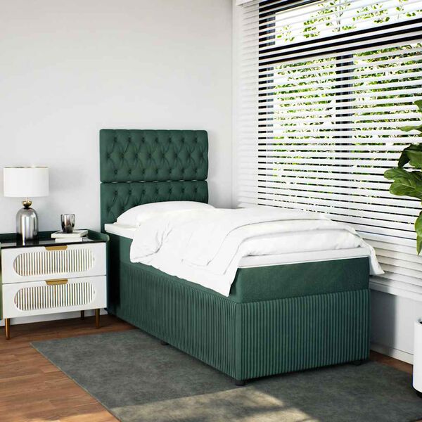 vidaXL Boxspringbett mit Matratze Dunkelgr&uuml;n 100x200 cm Samt