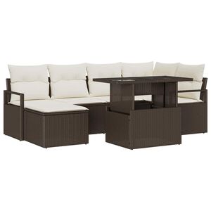 vidaXL Garten-Sofa-Set mit Kissen 7 pcs Braun und Creme
