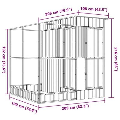 vidaXL Voliere mit Erweiterung Silbern 209x203x216 cm Stahl