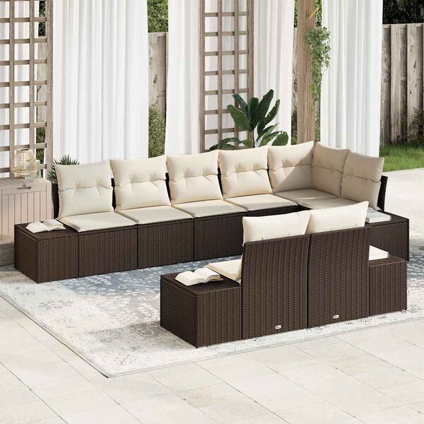 vidaXL Gartensofa-set mit Speicher 8 pcs Braun und Creme Poly Rattan