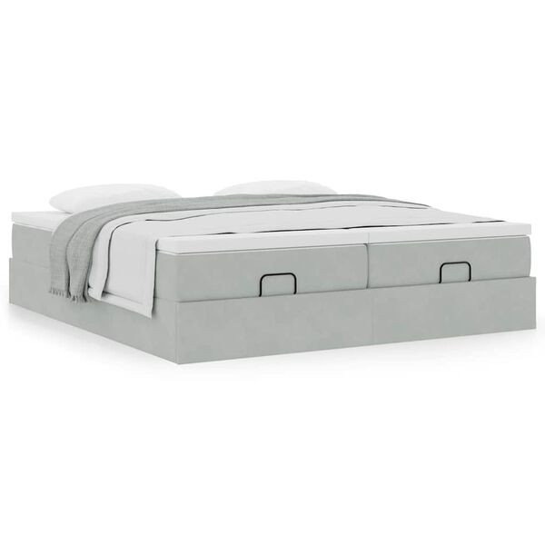 vidaXL Ottoman-Bett mit Matratzen Hellgrau 160x200 cm Samt