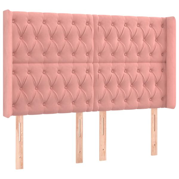 vidaXL LED Kopfteil Rosa 147x16x118/128 cm Samt