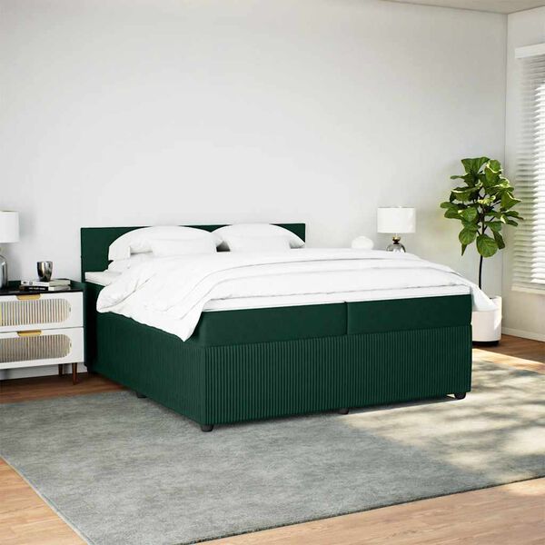 vidaXL Boxspringbett mit Matratze Dunkelgr&uuml;n 200x200 cm Samt