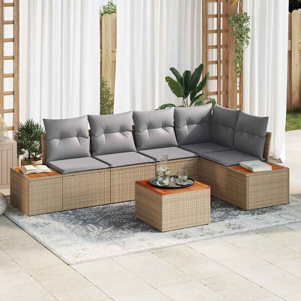 vidaXL Gartensofa-set mit Kissen 6 pcs Beige Poly Rattan