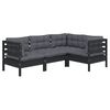vidaXL 4-tlg. Garten-Lounge-Set mit Kissen Schwarz Kiefernholz