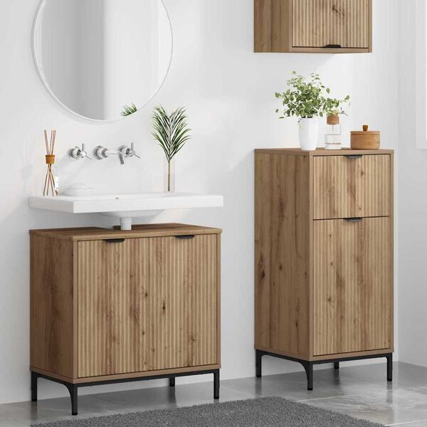 vidaXL Badezimmerm&ouml;bel-Set 2 pcs Artisan-Eiche Sperrholz und Metall