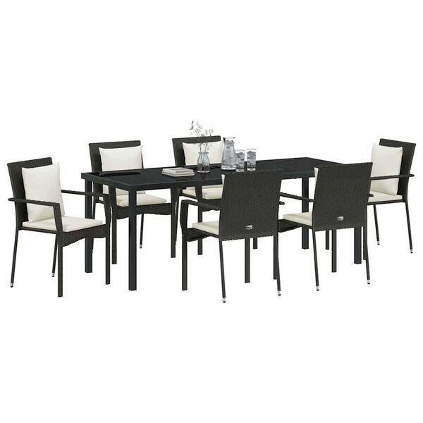 vidaXL Garten Essgruppe mit Kissen 7 pcs Schwarz Poly-Rattan