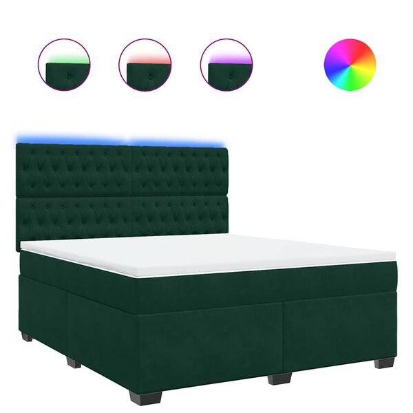 vidaXL Boxspringbett mit Matratze Dunkelgr&uuml;n 180x200 cm Samt