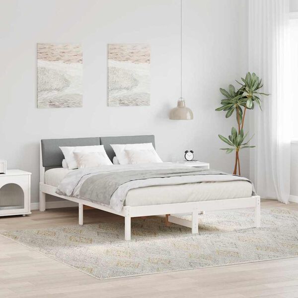 vidaXL Bettgestell Wei&szlig; und Hellgrau 150 x 200 cm Massivholz Kiefer