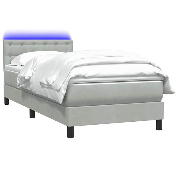 vidaXL Boxspringbett mit Matratze & LED Hellgrau 90x210 cm Samt