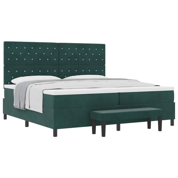 vidaXL Boxspringbett mit Matratze Dunkelgr&uuml;n 200 x 200 cm Samt