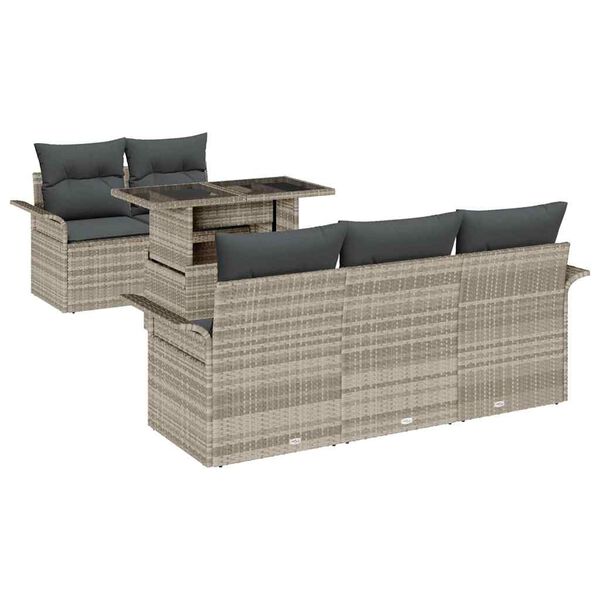 vidaXL Gartensofa-set mit Kissen 6 pcs Hellgrau Poly-Rattan