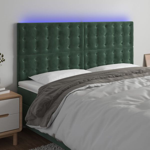 vidaXL LED Kopfteil Dunkelgr&uuml;n 200x5x118/128 cm Samt