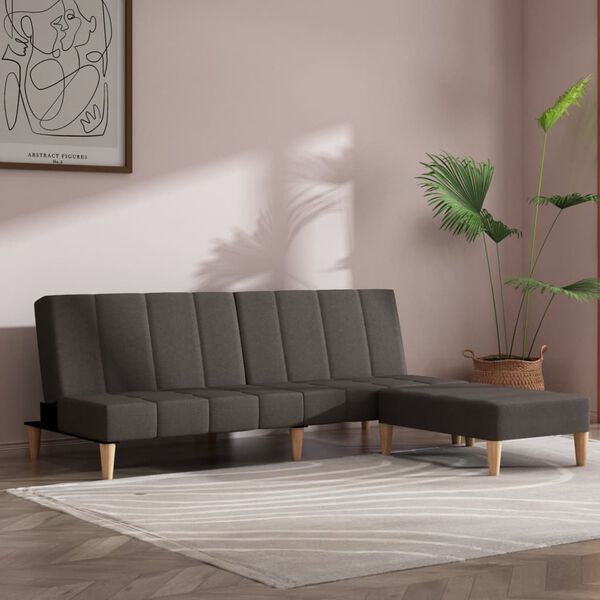 vidaXL Schlafsofa 2-Sitzer mit Hocker Dunkelgrau Stoff