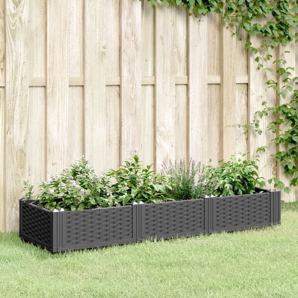 vidaXL Pflanzkasten mit Erdspie&szlig;en Schwarz 125x40x28,5 cm PP
