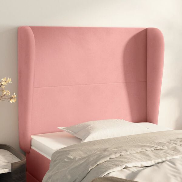 vidaXL Kopfteil mit Ohren Rosa 93x23x118/128 cm Samt