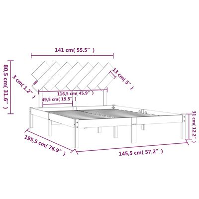 vidaXL Massivholzbett Schwarz 140x190 cm