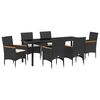 vidaXL Garten Essgruppe mit Kissen 7 pcs Schwarz Poly-Rattan