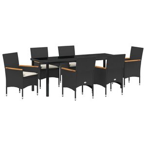 vidaXL Garten Essgruppe mit Kissen 7 pcs Schwarz Poly-Rattan