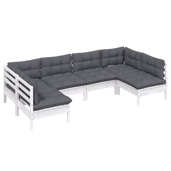 vidaXL 6-tlg. Garten-Lounge-Set mit Kissen Wei&szlig; Kiefer Massivholz