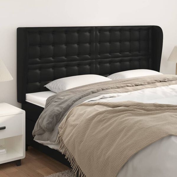 vidaXL Kopfteil mit Ohren Schwarz 163x23x118/128 cm Kunstleder