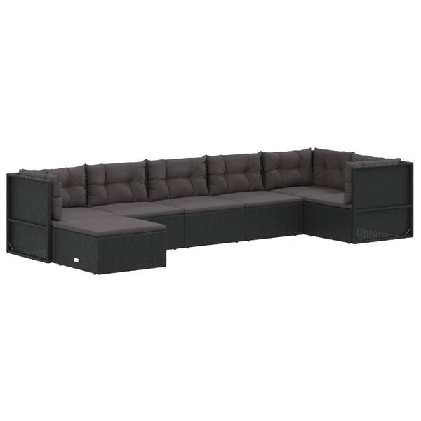 vidaXL 7-tlg. Garten-Lounge-Set mit Kissen Schwarz Poly Rattan