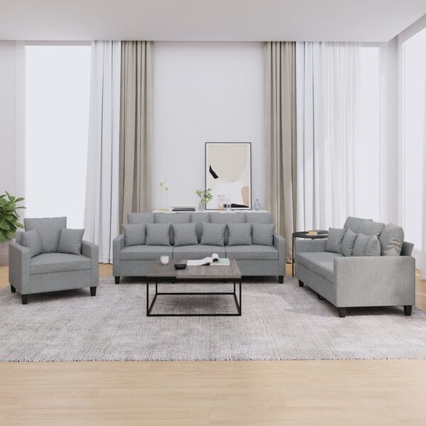 vidaXL 3-tlg. Sofagarnitur mit Kissen Hellgrau Stoff