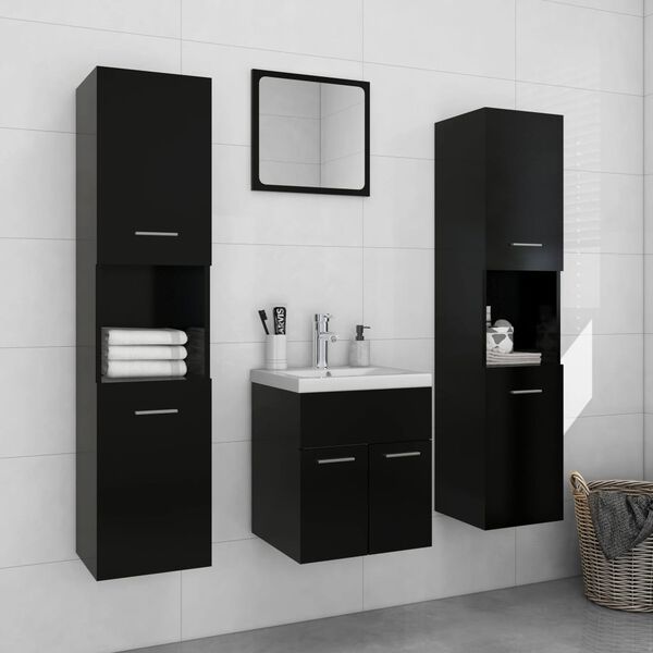 vidaXL Badm&ouml;bel-Set Schwarz Holzwerkstoff