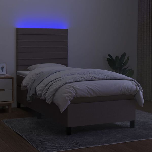 vidaXL Boxspringbett mit Matratze & LED Taupe 90x200 cm Stoff