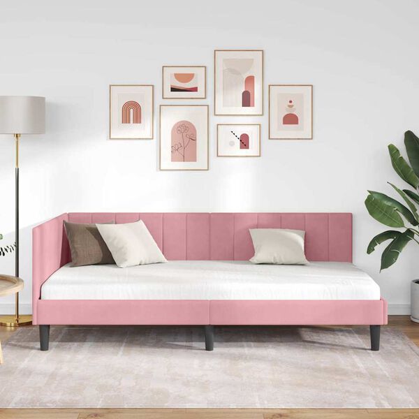 vidaXL Eckbettgestell mit Kopfteil Rosa 90 cm x 190 cm Samt