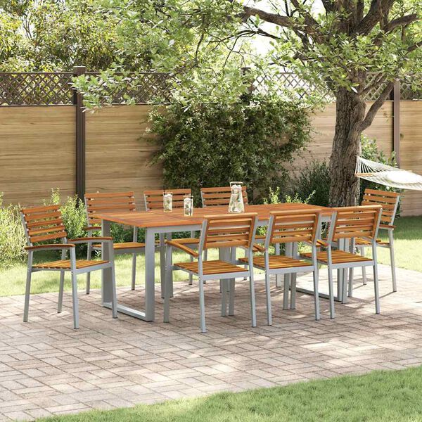 vidaXL Garten Essgruppe 9 pcs Grau Massivholz Akazie