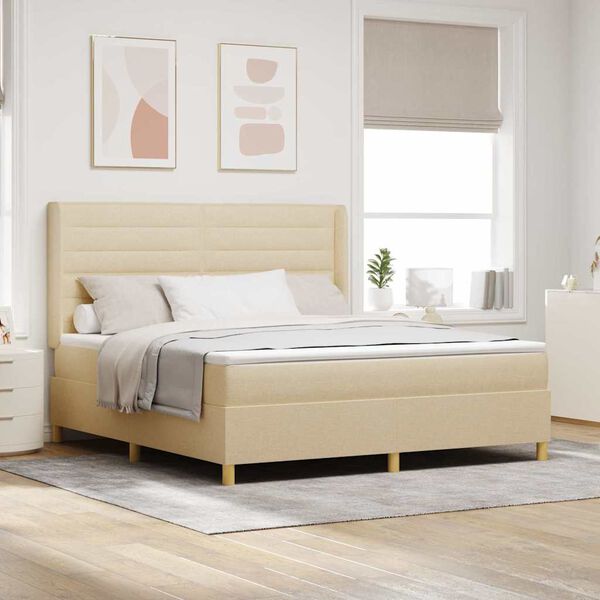 vidaXL Boxspringbett mit LED-Lichtleisten Creme 180 x 200 cm Stoff