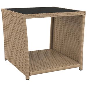 vidaXL Beistelltisch mit Glasplatte Beige Poly Rattan & Hartglas