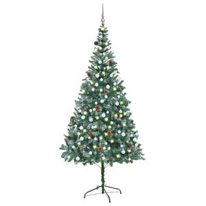 vidaXL K&uuml;nstlicher Weihnachtsbaum mit Beleuchtung Kugeln Zapfen 210 cm