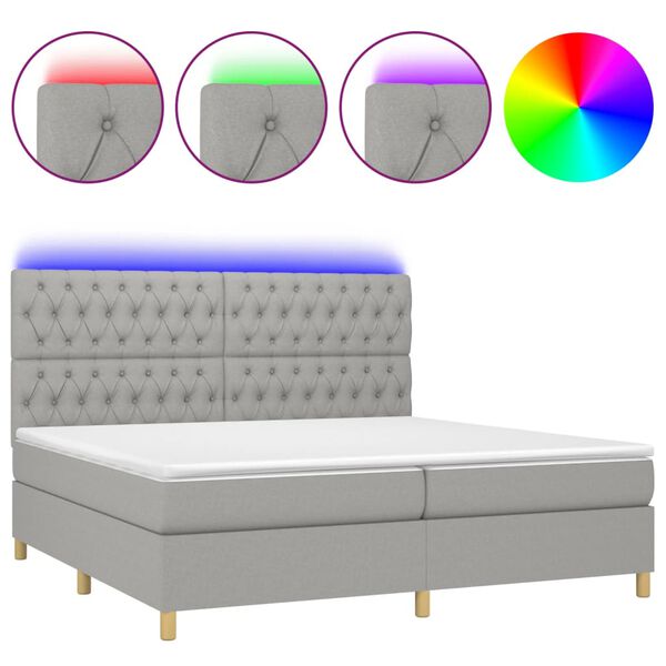 vidaXL Boxspringbett mit Matratze & LED Hellgrau 200x200 cm Stoff
