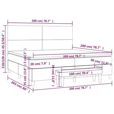 vidaXL Boxspringbett mit Matratze Grau 200x200 cm Kunstleder