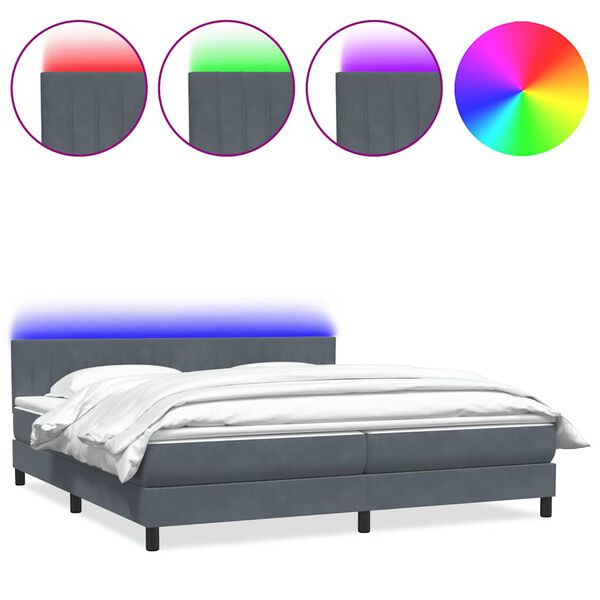 vidaXL Boxspringbett mit Matratze & LED Dunkelgrau 200x220 cm Samt